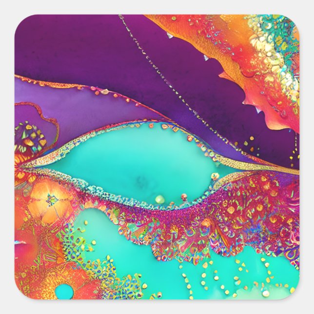 Pretty Abstract Beachy Art Square Sticker (Front)