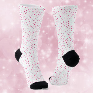 Pretty Abstract Bright Pink Polka Dots on White Socks