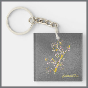 Pretty Abstract Cherry Blossom Key Ring
