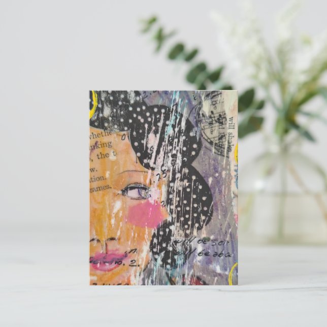 pretty abstract collage with face postcard (Standing Front)