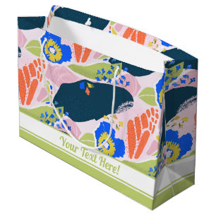 Pretty Abstract Floral Pattern Blue Green Orange Large Gift Bag