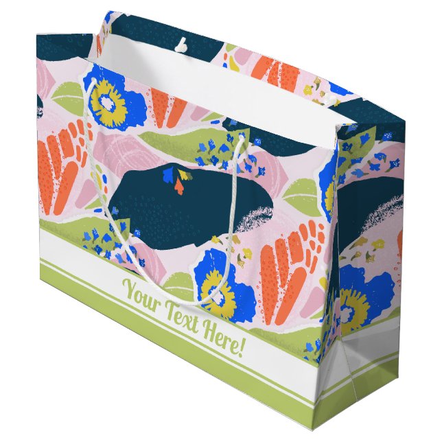 Pretty Abstract Floral Pattern Blue Green Orange Large Gift Bag (Back Angled)