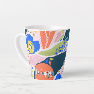 Pretty Abstract Floral Pattern Blue Green Orange Latte Mug
