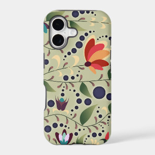 Pretty Abstract Flower Pattern on Sage Green