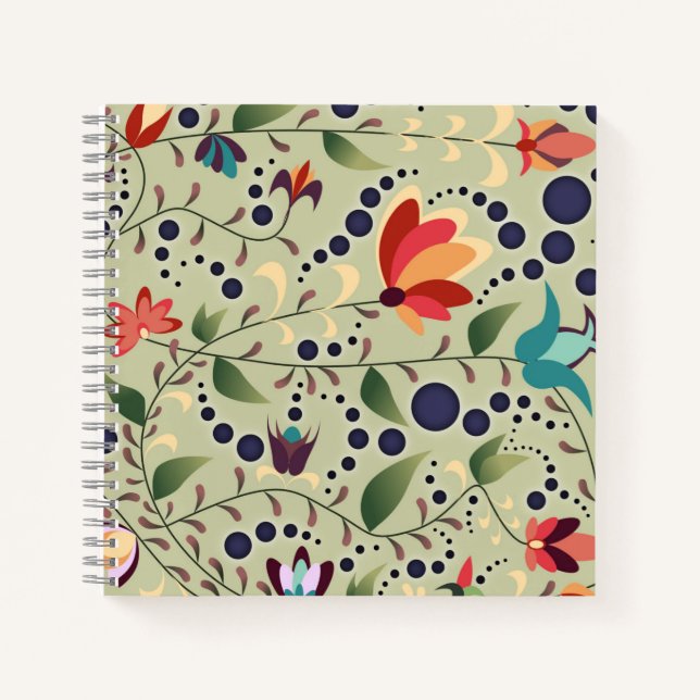 Pretty Abstract Flower Pattern on Sage Green Notebook (Front)