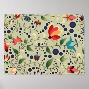 Pretty Abstract Flower Pattern on Sage Green Poster