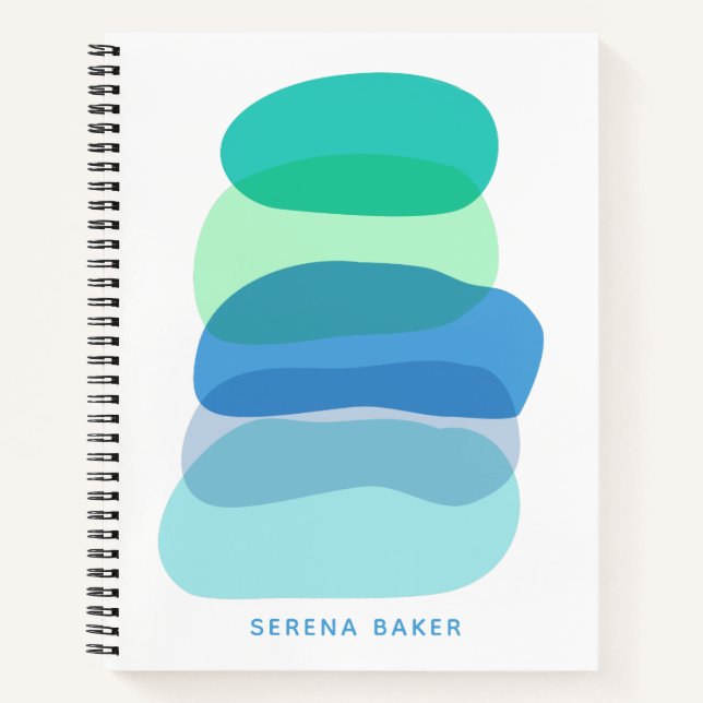 Pretty Abstract Geometric Shapes Blue Personalised Notebook (Front)