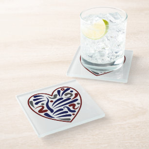 Pretty abstract heart pattern glass coaster