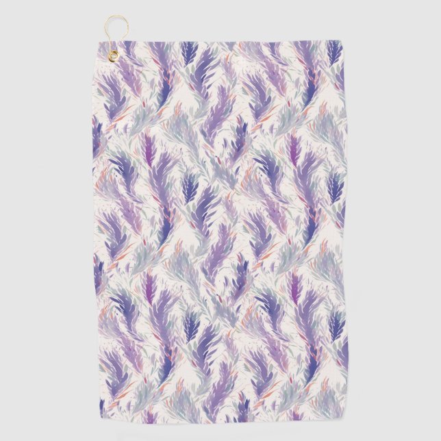 Pretty Abstract Modern Floral Feather Pattern Golf Towel (Front)