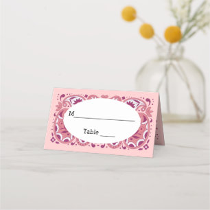 Pretty Abstract Paisley Pattern Shades of Pink Place Card