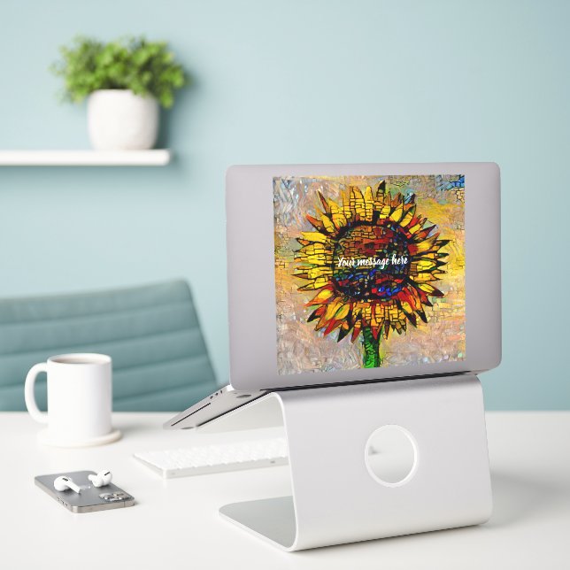 Pretty Abstract Sunflower Painting (Laptop On Desk)