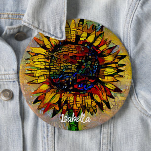 Pretty Abstract Sunflower Painting 6 Cm Round Badge