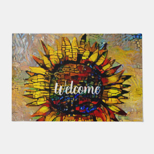 Pretty Abstract Sunflower Painting Doormat