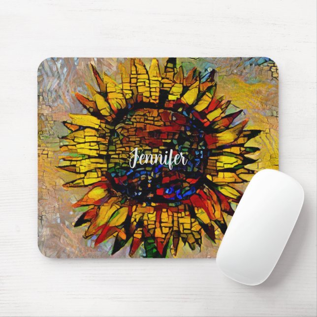 Pretty Abstract Sunflower Painting Mouse Pad (With Mouse)