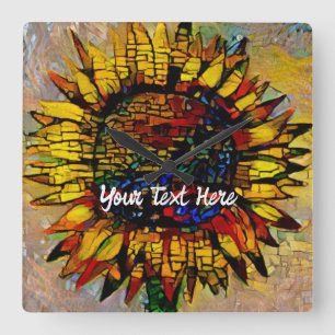 Pretty Abstract Sunflower Painting Square Wall Clock