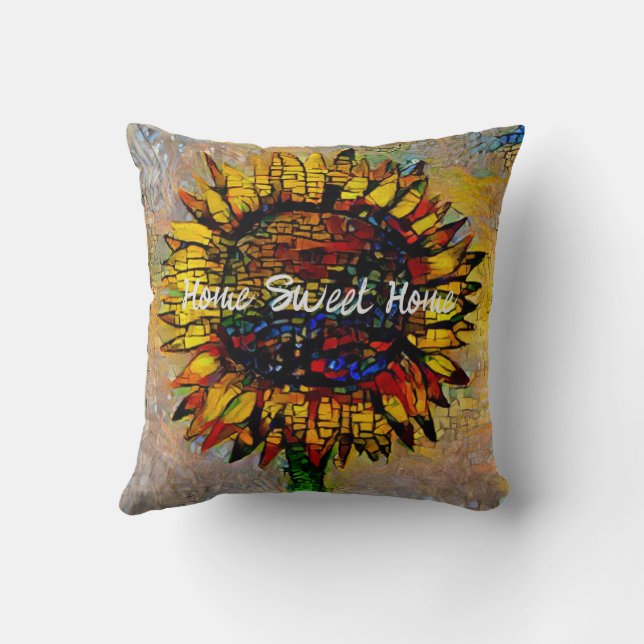 Pretty Abstract Sunflower Painting Throw Pillow (Back)