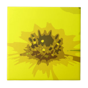 Pretty Abstract Vivid Yellow Daisy Flower Ceramic Tile
