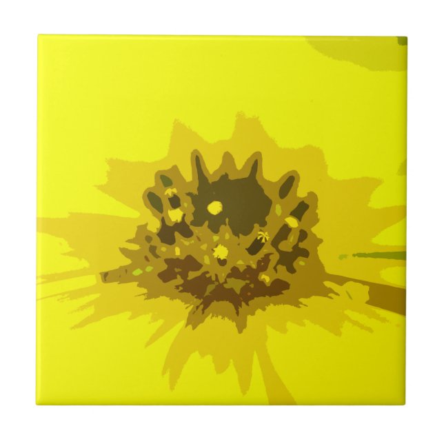 Pretty Abstract Vivid Yellow Daisy Flower  Ceramic Tile (Front)