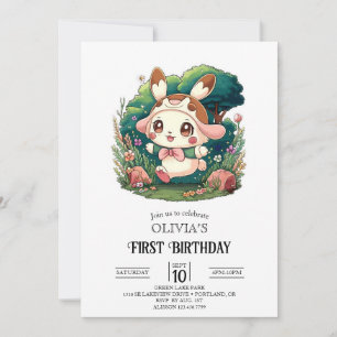 Pretty Adorable Bunny 1st Birthday Digital Invitation