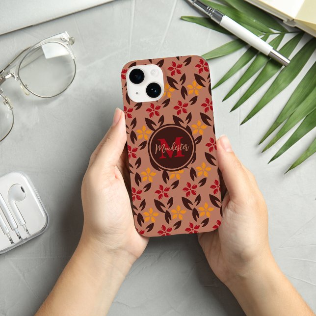 Pretty Aesthetic Brown Monogram Floral Pattern Case-Mate iPhone Case (Creator Uploaded)