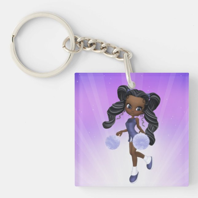 Pretty African American Cheerleader Keychain (Front)