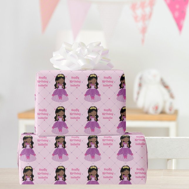Pretty African American Princess Custom Birthday Wrapping Paper (Creator Uploaded)