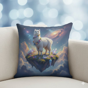 Pretty Alpaca on an Island Floating in the Heavens Cushion