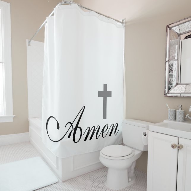 pretty AMEN script with CROSS | Shower Curtain (In Situ)