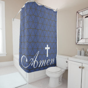 pretty AMEN with CROSS on design pattern Shower Curtain