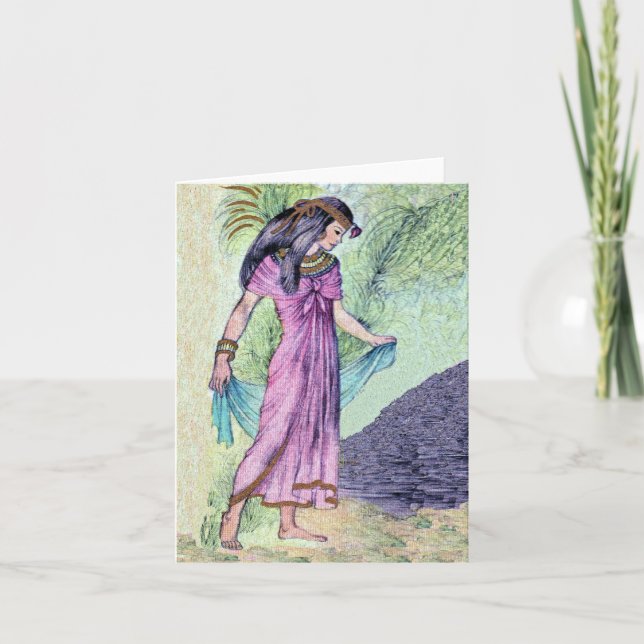 Pretty Ancient Egyptian Lady Purple Dress Palms Card (Front)