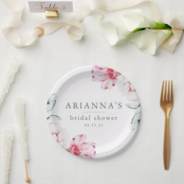 Pretty and Chic Floral Bridal Shower Lavender Paper Plate (Wedding)