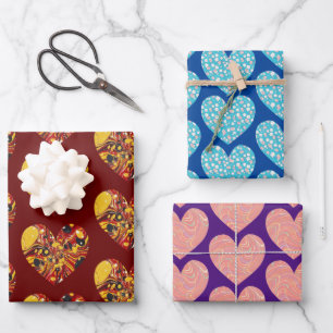 Pretty and Colorful Retro Style Hearts Wrap Craft Wrapping Paper Sheet
