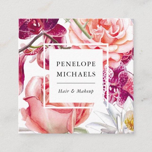 Pretty and Colourful Floral Square Business Card (Front)