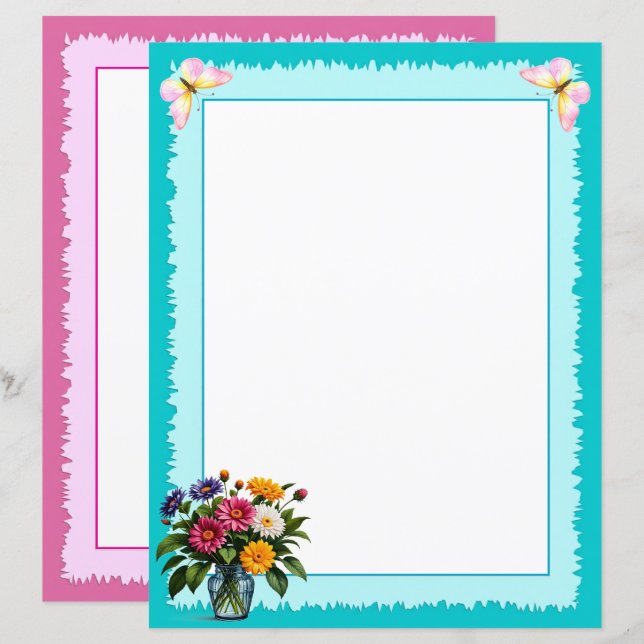 Pretty and Colourful Stationery - Mailbox & Flower (Front/Back)