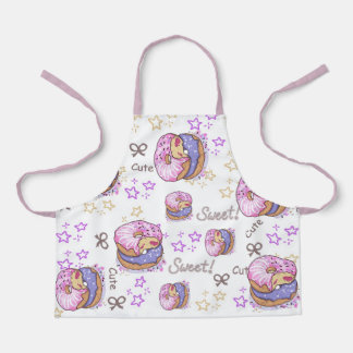 Pretty and cute watercolor donuts Purple kids Apron