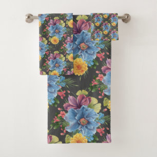 Pretty And Dark Floral Bath Towel Set