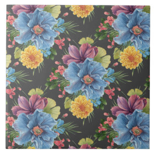Pretty And Dark Floral Ceramic Tile