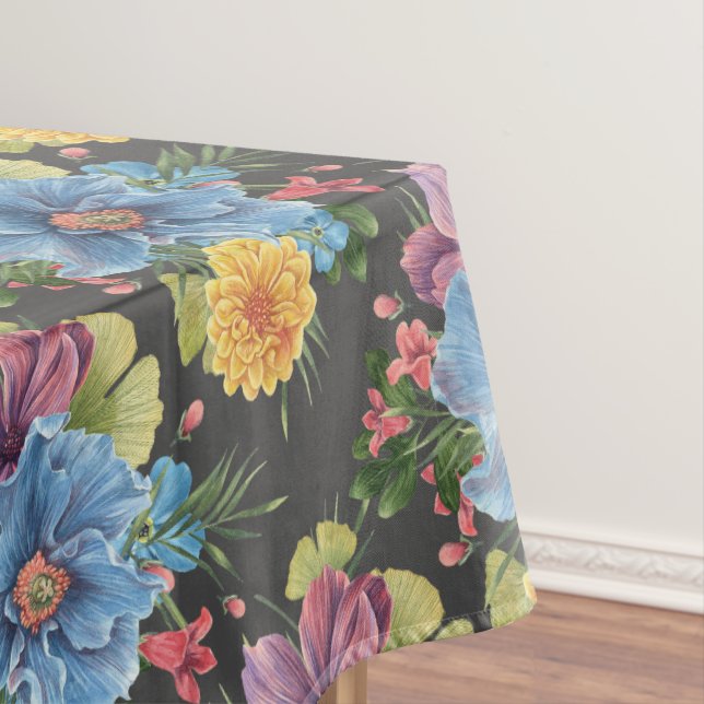Pretty And  Dark Floral  Medium  Tablecloth (In Situ)