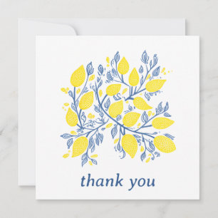 Pretty and delicate blue and yellow lemon vines thank you card