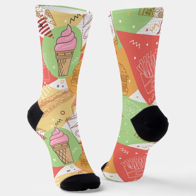 Pretty and fun pattern of Ice cream French fries Socks (Angled)