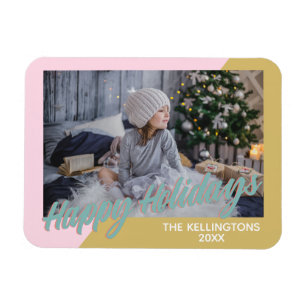 Pretty and Modern Geometric Happy Holidays Photo Magnet