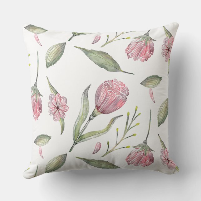 Pretty and Pink Flowers Outdoor Throw Pillow (Back)