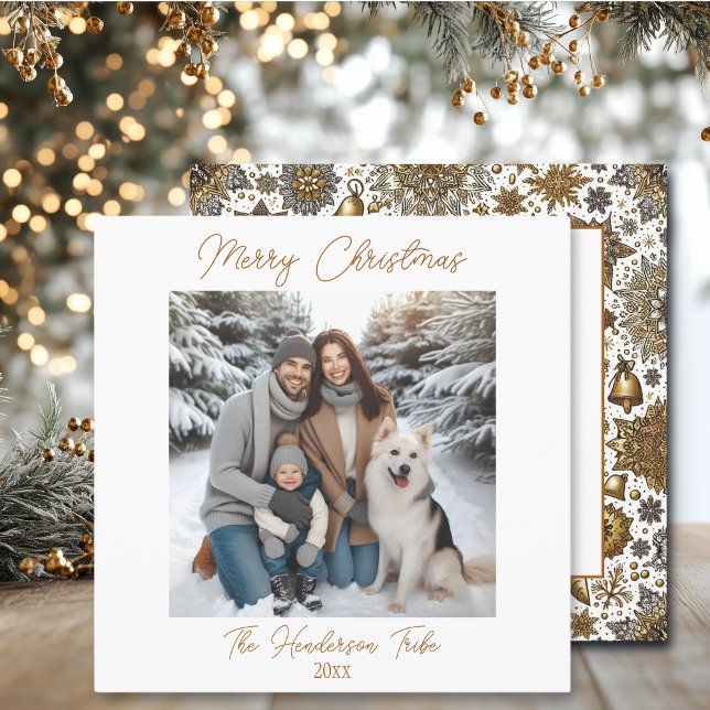 Pretty and Simplistic Gold Family Photo Christmas Holiday Card (Creator Uploaded)