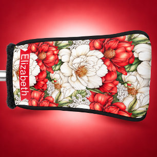 Pretty and White Peony Flowers Personalised Golf Head Cover