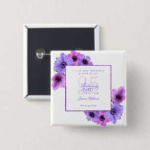 Pretty Anemones Floral 25th Birthday 15 Cm Square Badge
