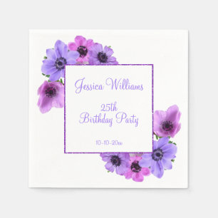 Pretty Anemones Floral 25th Birthday Napkin