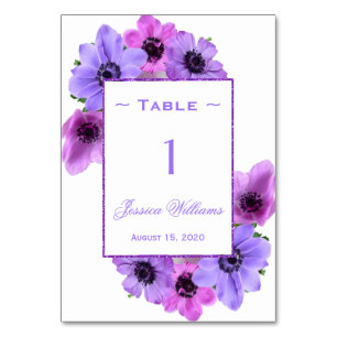 Pretty Anemones Floral Birthday Table Number