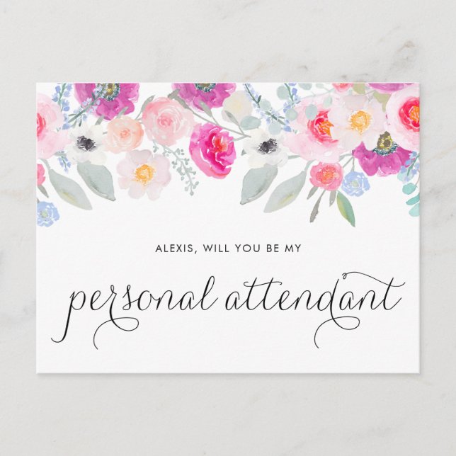 Pretty Anemones Will You Be My Personal Attendant Invitation Postcard (Front)