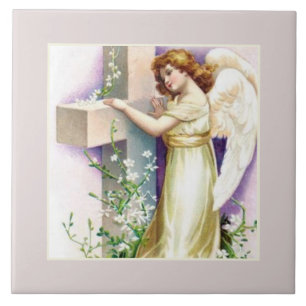 Pretty Angel And Cross Ceramic Tile