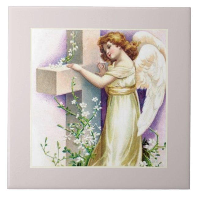 Pretty Angel And Cross Ceramic Tile (Front)